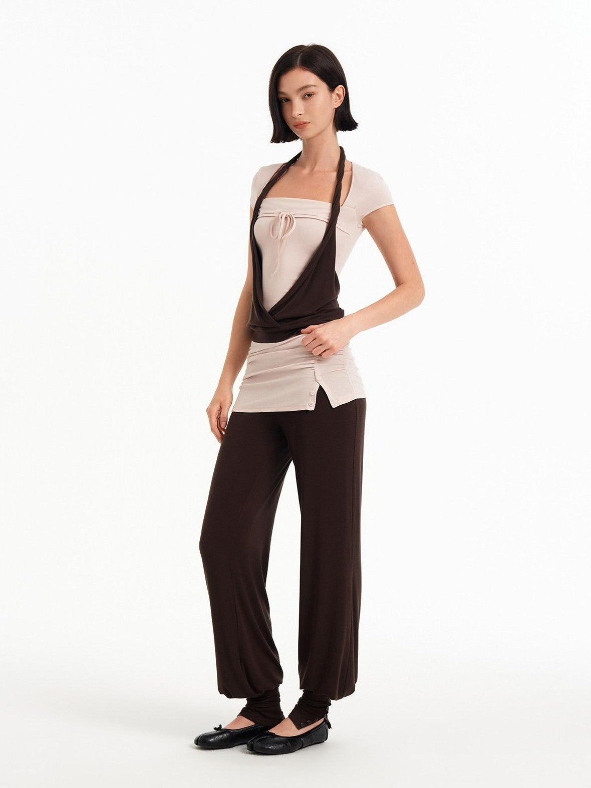 STRIKE A POSE Pink Brown Colorblock Faux Layered Women&