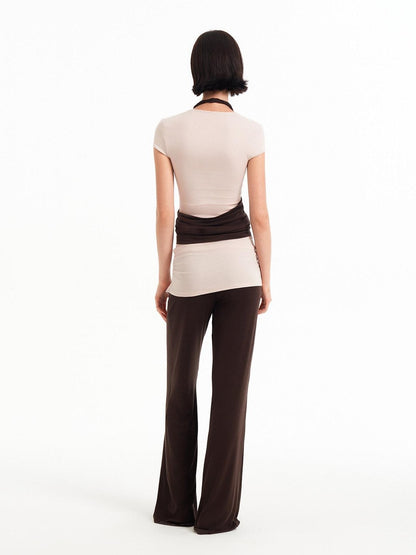 STRIKE A POSE Pink Brown Colorblock Faux Layered Women&