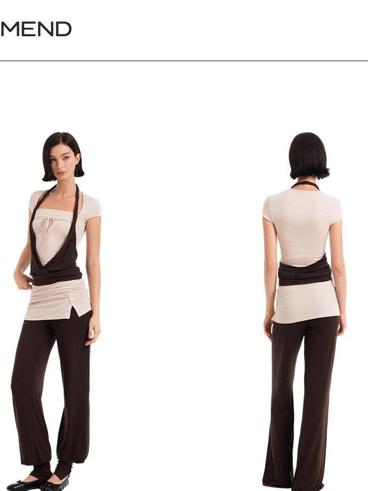 STRIKE A POSE Pink Brown Colorblock Faux Layered Women&