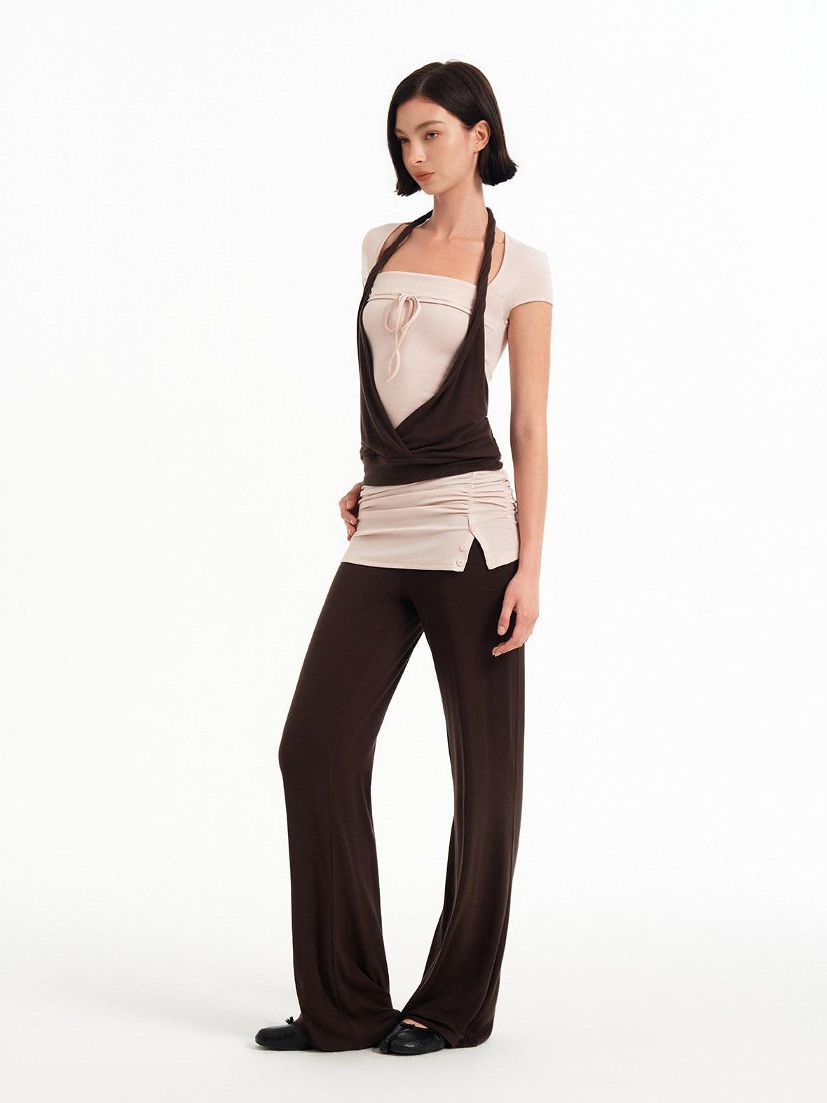STRIKE A POSE Pink Brown Colorblock Faux Layered Women&
