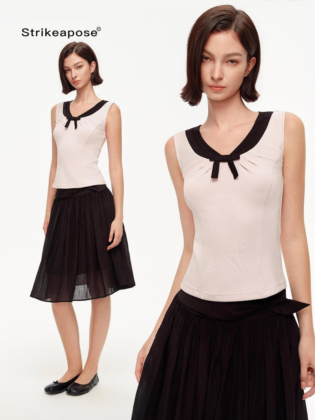 STRIKE A POSE Pink Colorblock V-neck Bow Waist Cinch High Stretch Women&