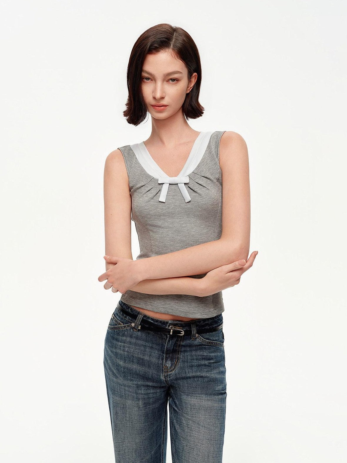 STRIKE A POSE Pink Colorblock V-neck Bow Waist Cinch High Stretch Women&