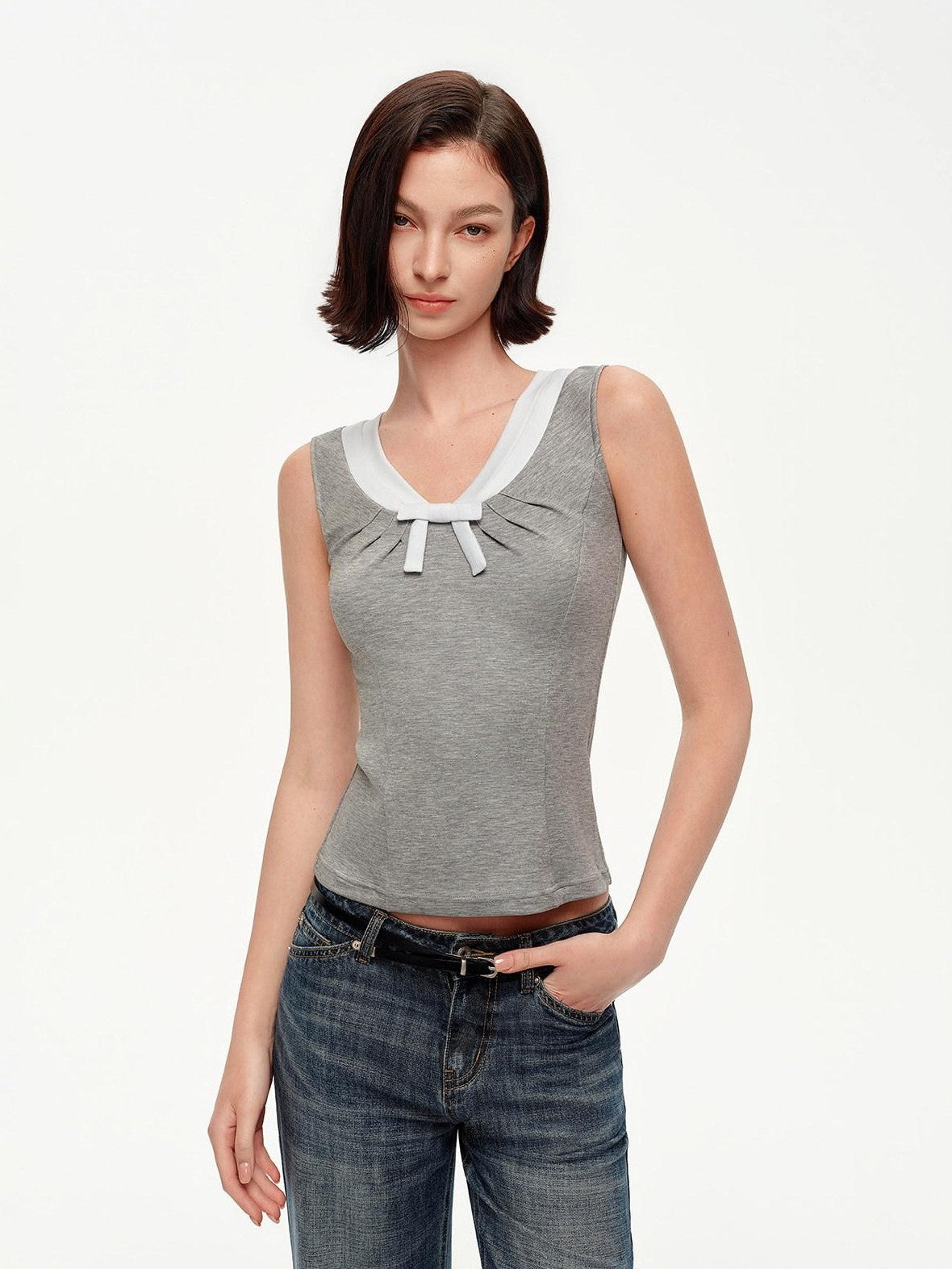 STRIKE A POSE Pink Colorblock V-neck Bow Waist Cinch High Stretch Women&