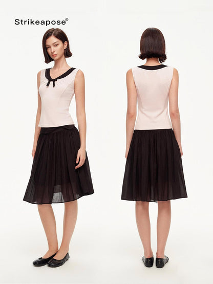 STRIKE A POSE Pink Colorblock V-neck Bow Waist Cinch High Stretch Women&