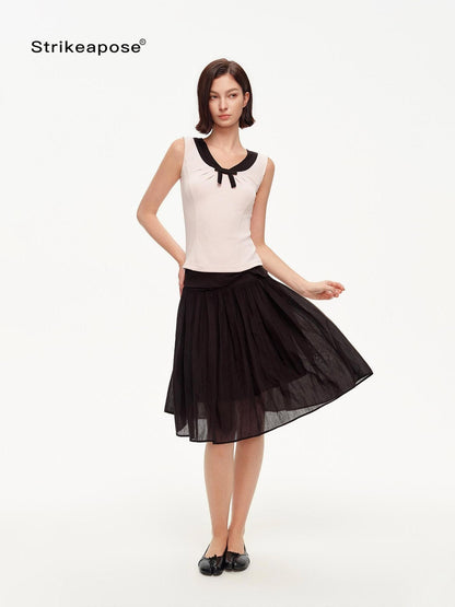 STRIKE A POSE Pink Colorblock V-neck Bow Waist Cinch High Stretch Women&