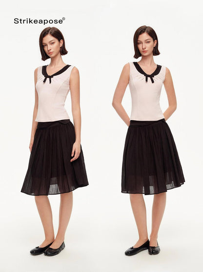 STRIKE A POSE Pink Colorblock V-neck Bow Waist Cinch High Stretch Women&