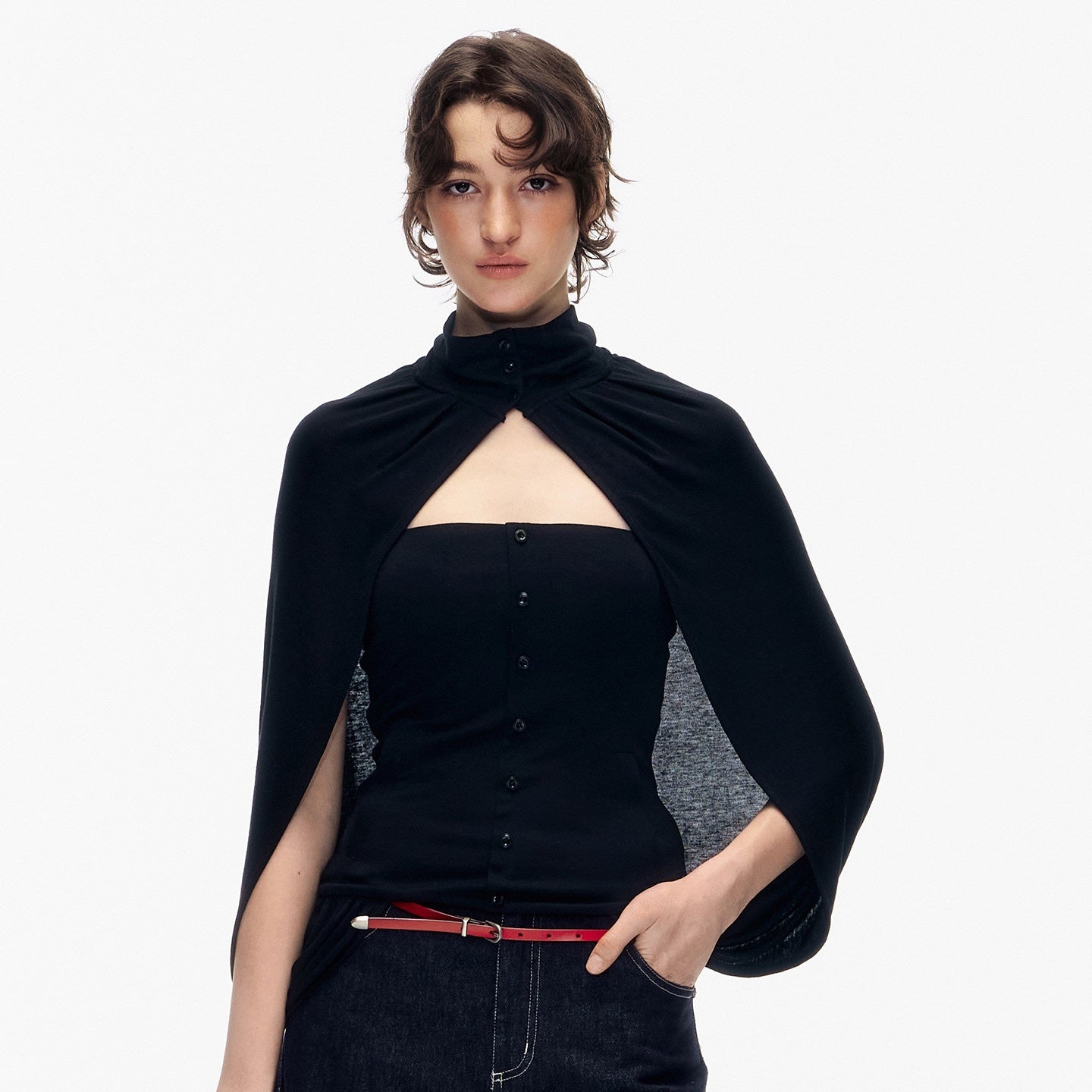 STRIKE_A_POSE_Pink_Cropped_Detachable_Sleeve_Cape_High_Neck_Women&