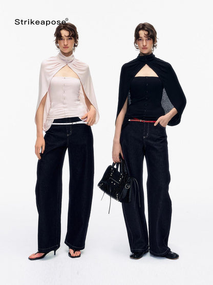 STRIKE A POSE Pink Cropped Detachable Sleeve Cape High Neck Women&