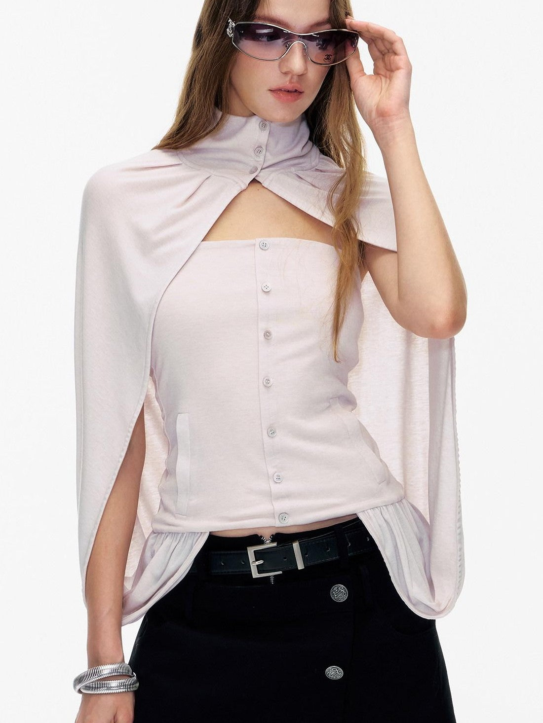 STRIKE A POSE Pink Cropped Detachable Sleeve Cape High Neck Women&
