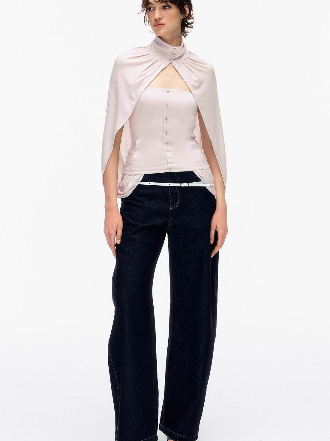 STRIKE A POSE Pink Cropped Detachable Sleeve Cape High Neck Women&