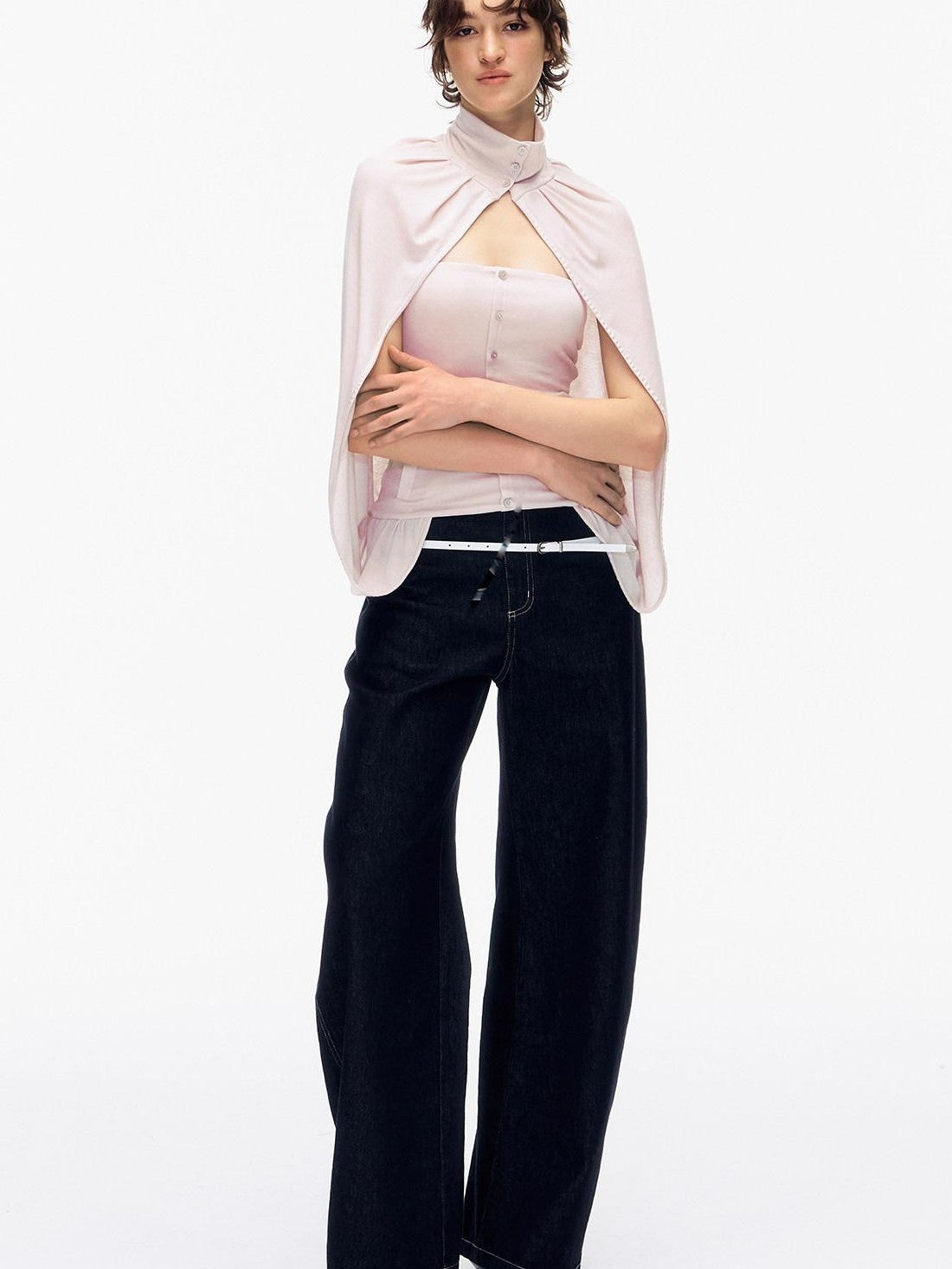 STRIKE A POSE Pink Cropped Detachable Sleeve Cape High Neck Women&