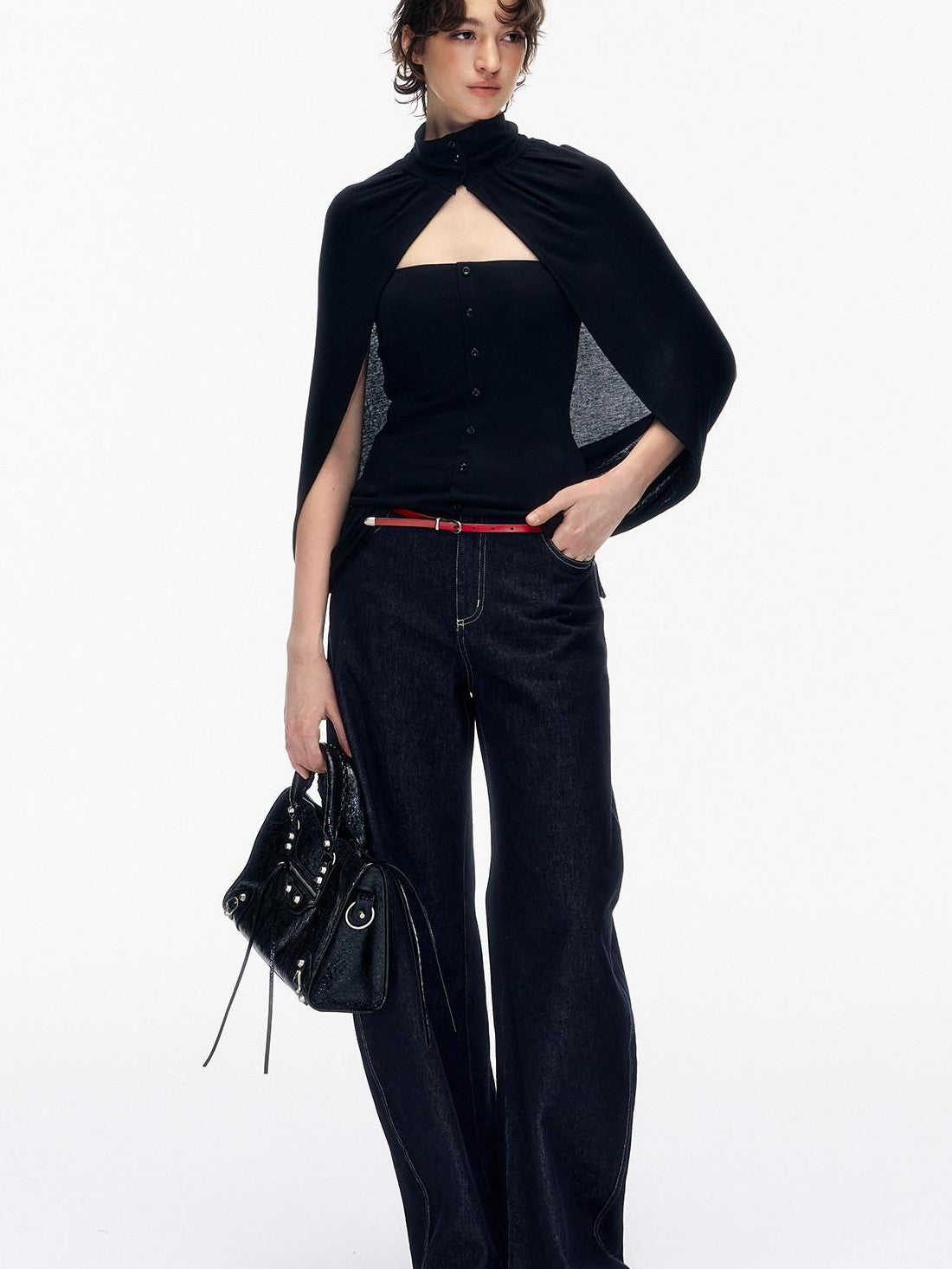 STRIKE A POSE Pink Cropped Detachable Sleeve Cape High Neck Women&