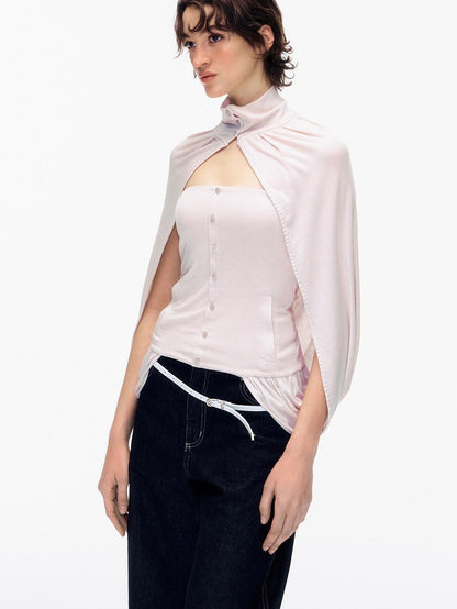 STRIKE A POSE Pink Cropped Detachable Sleeve Cape High Neck Women&