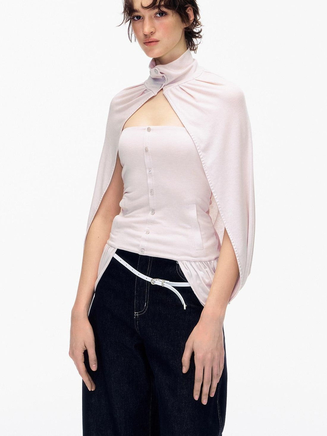 STRIKE A POSE Pink Cropped Detachable Sleeve Cape High Neck Women&
