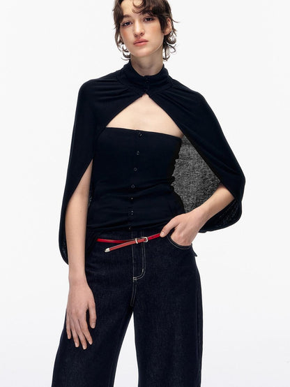 STRIKE A POSE Pink Cropped Detachable Sleeve Cape High Neck Women&