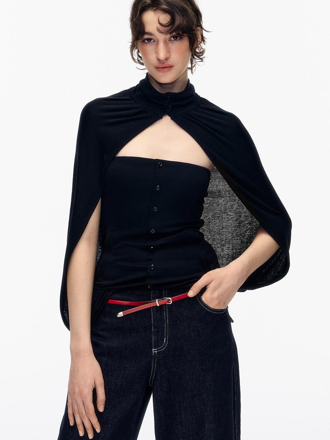 STRIKE A POSE Pink Cropped Detachable Sleeve Cape High Neck Women&