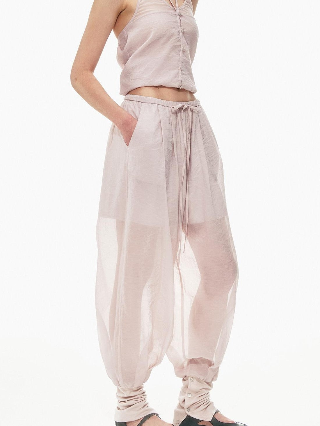 STRIKE A POSE Pink Halter Crop Vest Drawstring Balloon Pants Women&