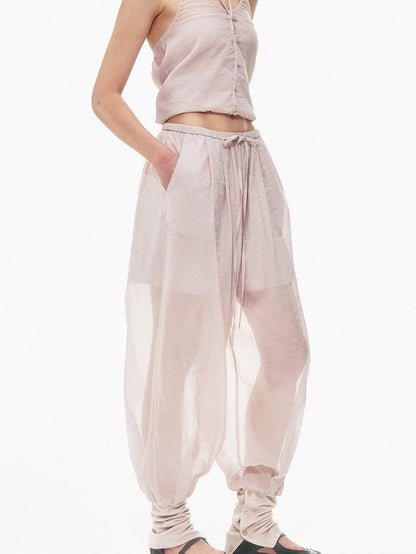 STRIKE A POSE Pink Halter Crop Vest Drawstring Balloon Pants Women&