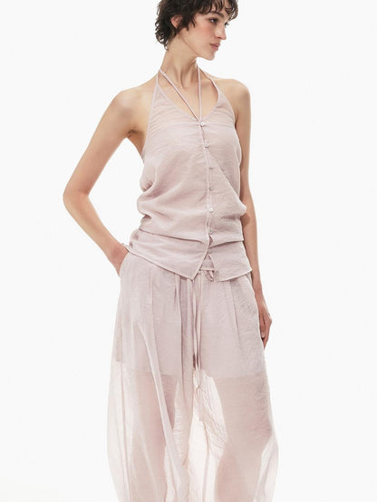 STRIKE A POSE Pink Halter Crop Vest Drawstring Balloon Pants Women&