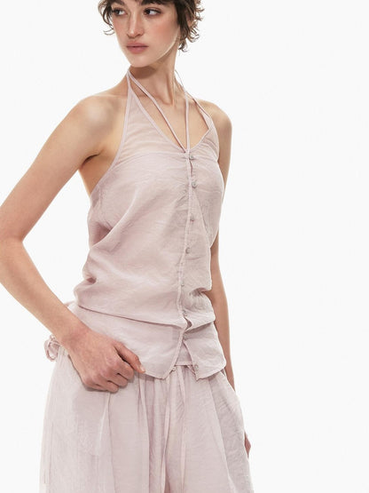 STRIKE A POSE Pink Halter Crop Vest Drawstring Balloon Pants Women&