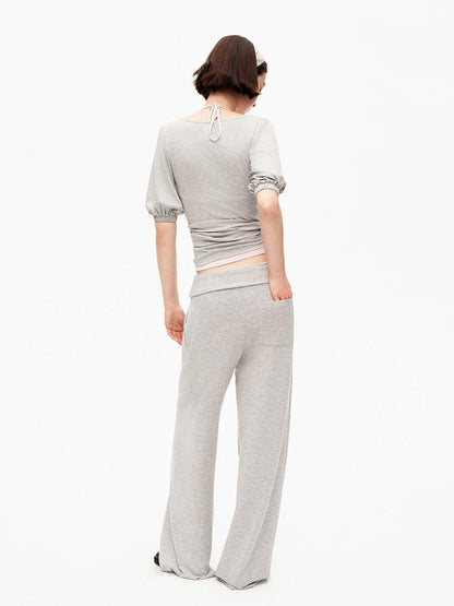 STRIKE A POSE Pink Heather Gray V-neck Puff Sleeve Women&