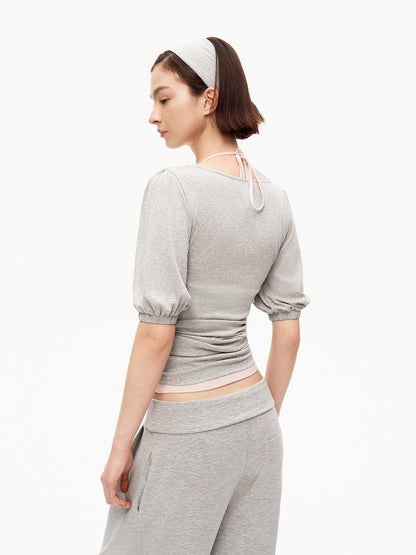 STRIKE A POSE Pink Heather Gray V-neck Puff Sleeve Women&