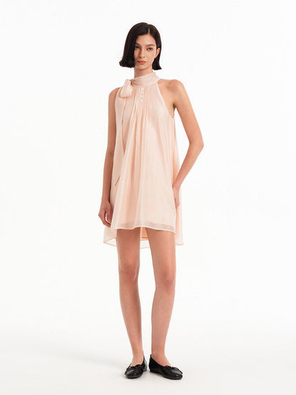 STRIKE A POSE Pink High Neck Ribbon Shell Button A Line Women&