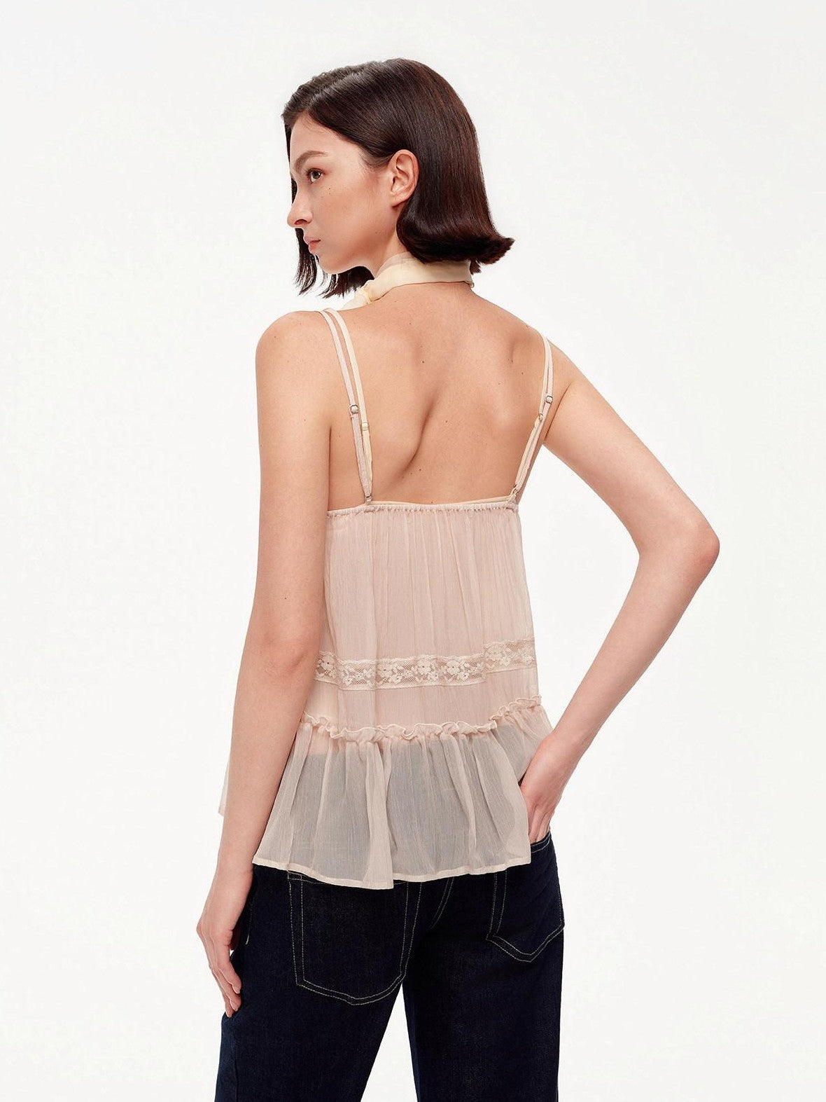STRIKE A POSE Pink Lace Cake Style Ruffle Trim A Line Women&