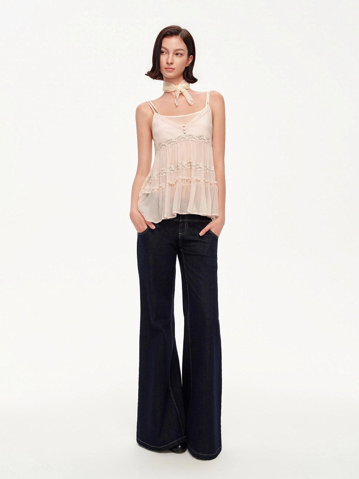 STRIKE A POSE Pink Lace Cake Style Ruffle Trim A Line Women&