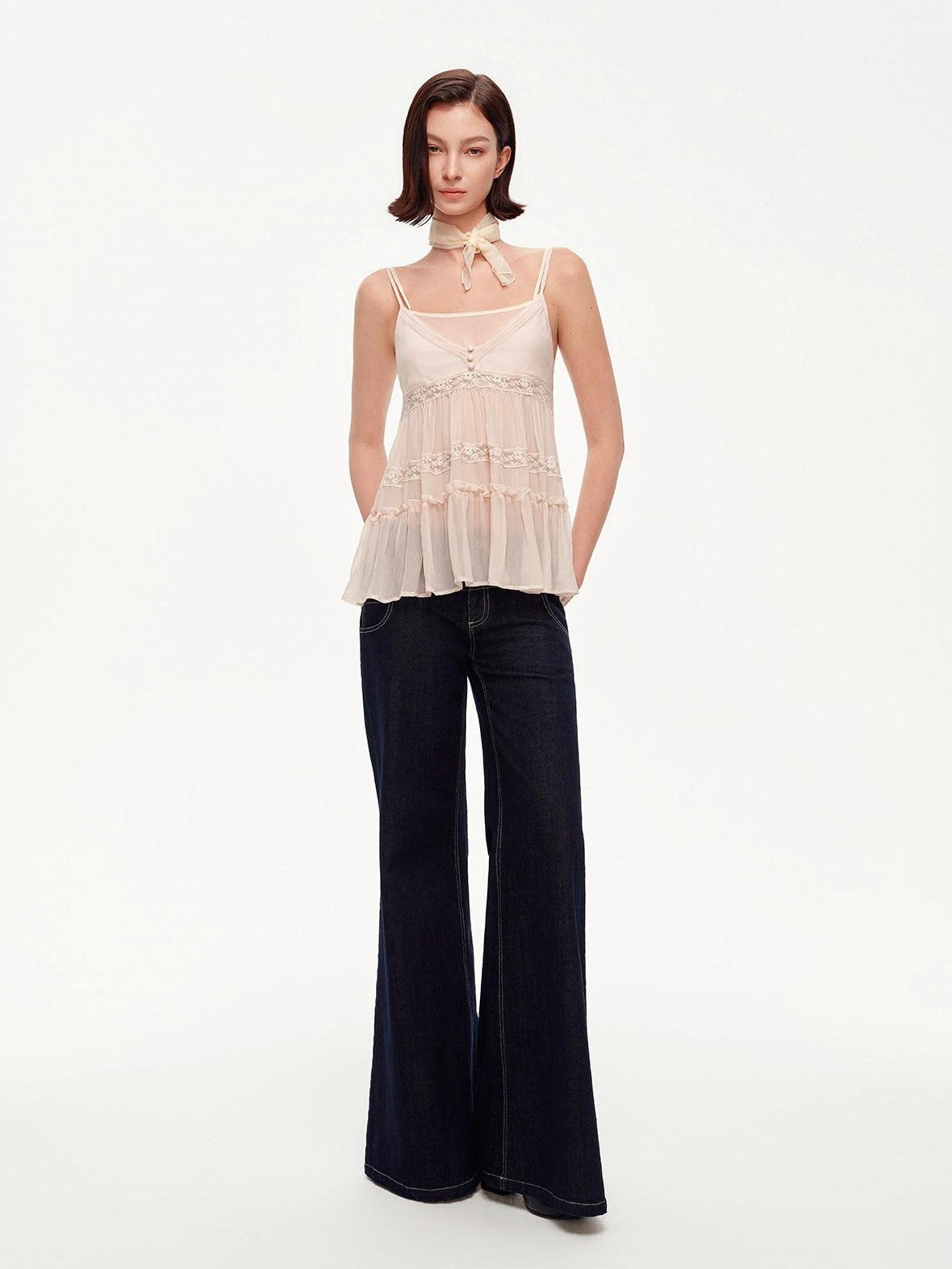 STRIKE A POSE Pink Lace Cake Style Ruffle Trim A Line Women&