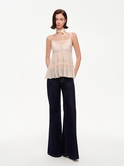 STRIKE A POSE Pink Lace Cake Style Ruffle Trim A Line Women&