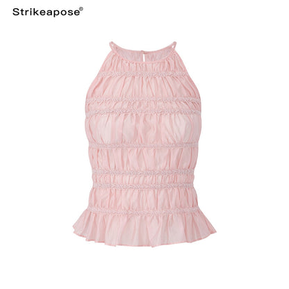 STRIKE_A_POSE_Pink_Lace_Paneled_Waist_Cinched_Cropped_Women&