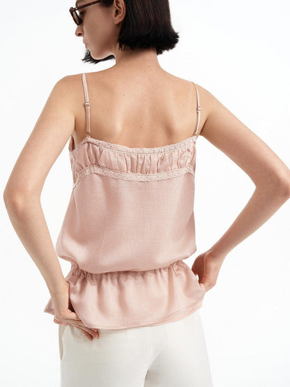 STRIKE A POSE Pink Lace Trim Drawstring Buttoned Gathered Women&