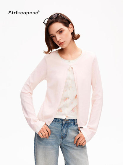 STRIKE A POSE Pink Layered Look Contrast Rib Knit Cropped Loose Women&