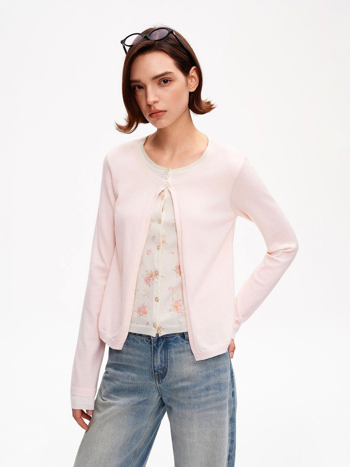 STRIKE A POSE Pink Layered Look Contrast Rib Knit Cropped Loose Women&