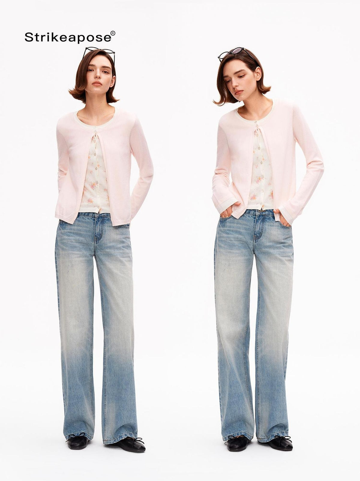 STRIKE A POSE Pink Layered Look Contrast Rib Knit Cropped Loose Women&