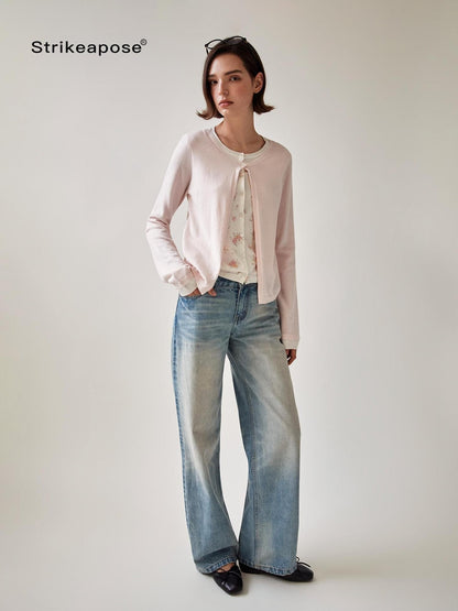 STRIKE A POSE Pink Layered Look Contrast Rib Knit Cropped Loose Women&