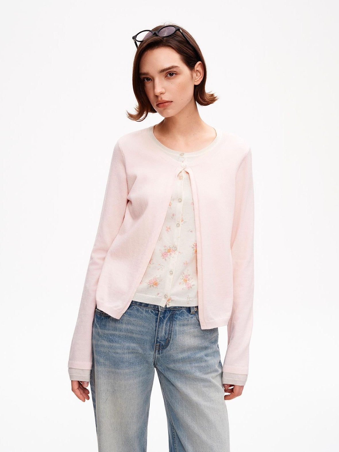 STRIKE A POSE Pink Layered Look Contrast Rib Knit Cropped Loose Women&