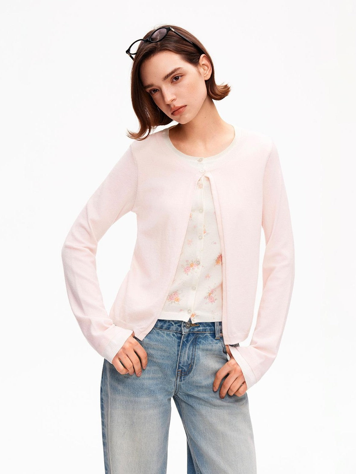 STRIKE A POSE Pink Layered Look Contrast Rib Knit Cropped Loose Women&