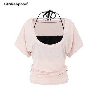 STRIKE_A_POSE_Pink_Low_U_Neck_Drop_Shoulder_Ruched_Women&