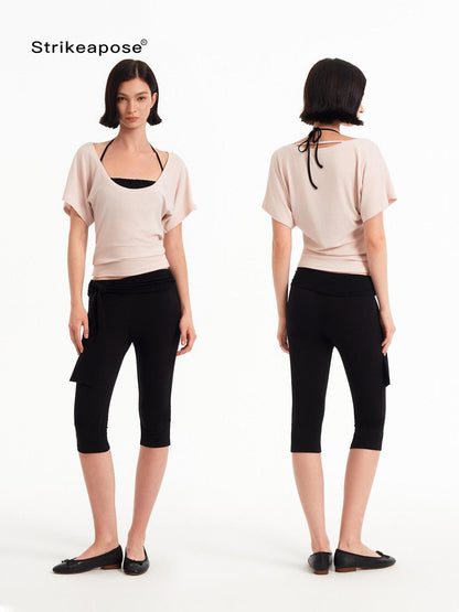 STRIKE A POSE Pink Low U Neck Drop Shoulder Ruched Women&