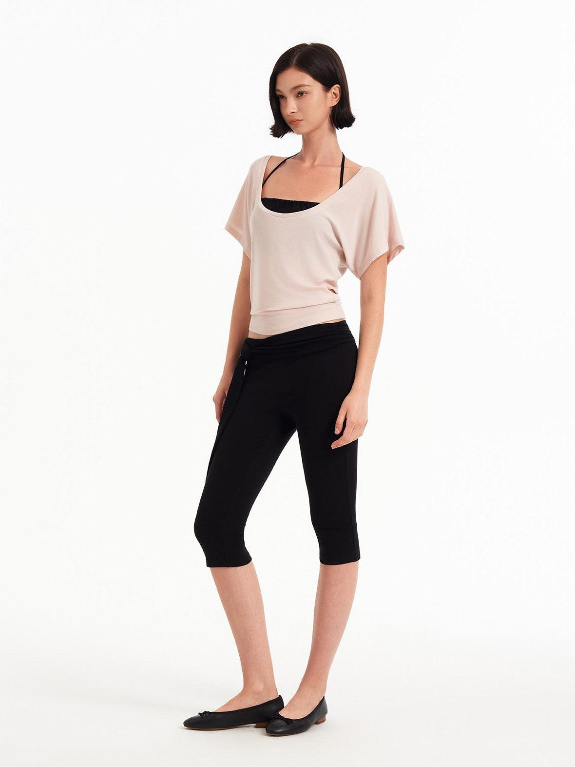 STRIKE A POSE Pink Low U Neck Drop Shoulder Ruched Women&