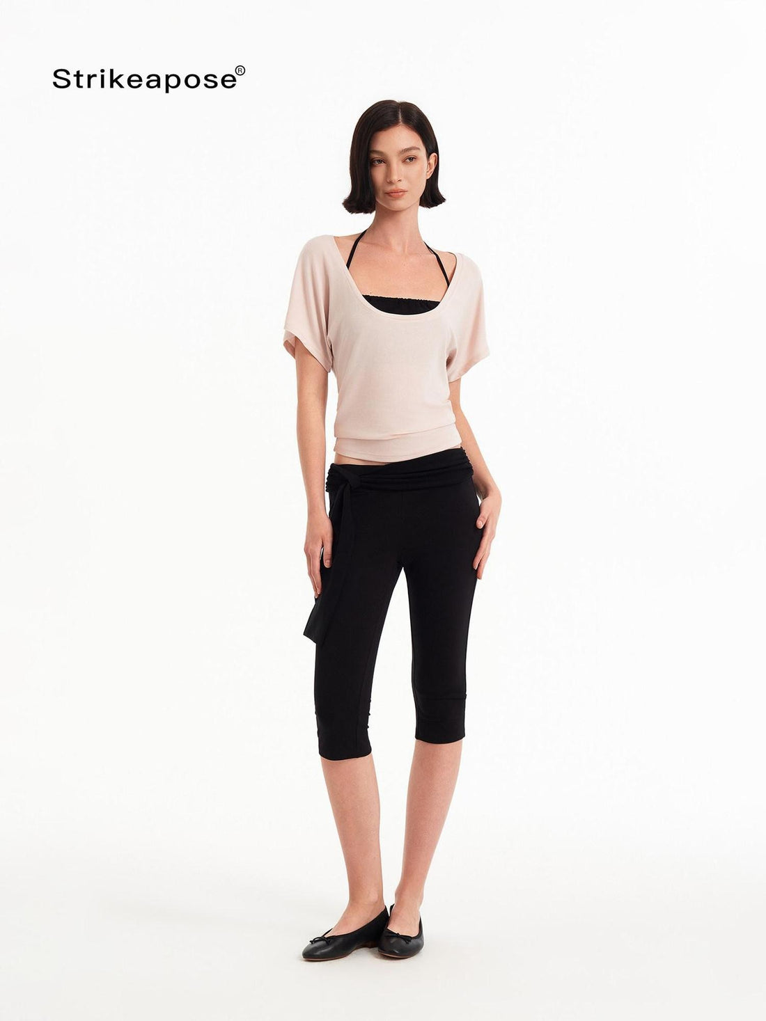 STRIKE A POSE Pink Low U Neck Drop Shoulder Ruched Women&