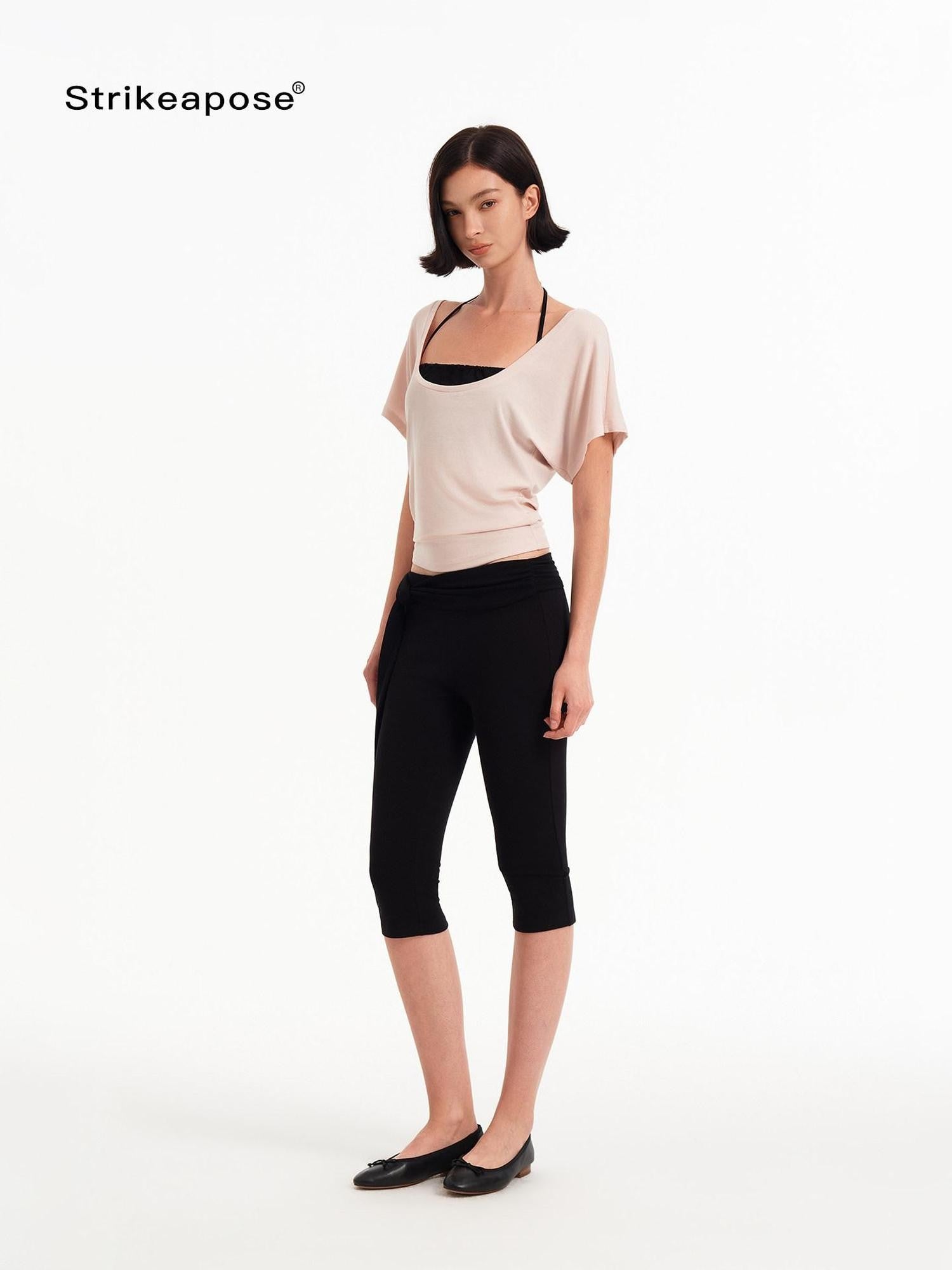 STRIKE A POSE Pink Low U Neck Drop Shoulder Ruched Women&