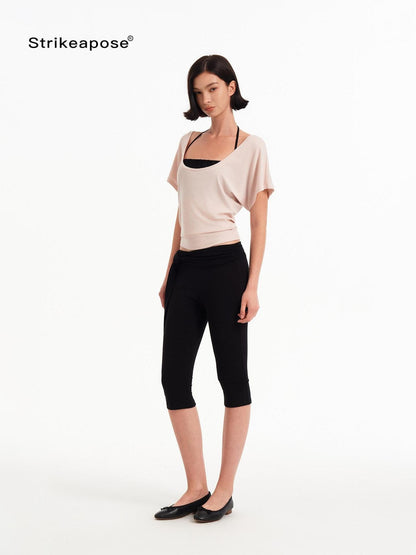 STRIKE A POSE Pink Low U Neck Drop Shoulder Ruched Women&