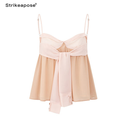 STRIKE_A_POSE_Pink_Orange_Colorblock_Bow_A_Line_Lightweight_Chiffon_Women&