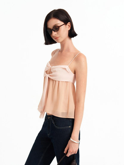 STRIKE A POSE Pink Orange Colorblock Bow A Line Lightweight Chiffon Women&