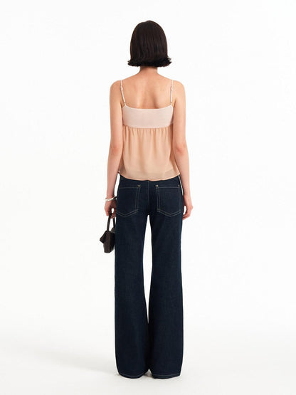 STRIKE A POSE Pink Orange Colorblock Bow A Line Lightweight Chiffon Women&