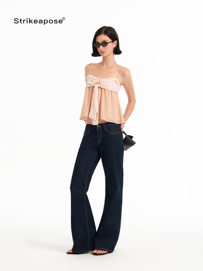 STRIKE A POSE Pink Orange Colorblock Bow A Line Lightweight Chiffon Women&