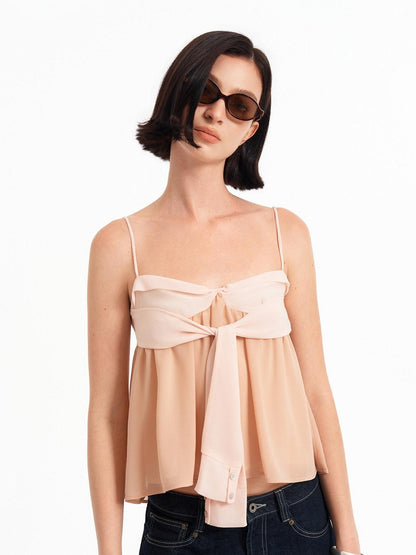 STRIKE A POSE Pink Orange Colorblock Bow A Line Lightweight Chiffon Women&